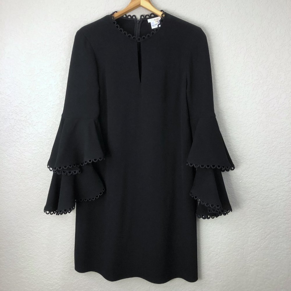 Shoshanna Laced Tiered Bell Sleeve Dress Black 8 - Picture 3 of 11